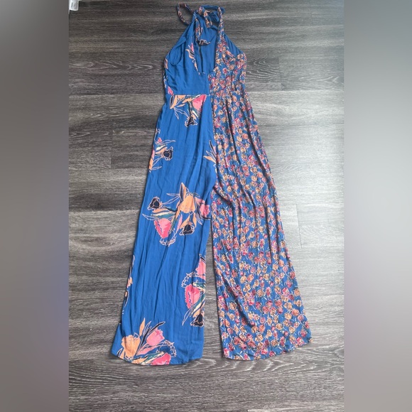 Free People The Life Exotic Jumpsuit in Sapphire Combo (Blue) Halter Size 0 - Picture 5 of 11